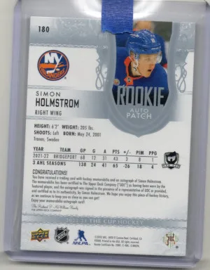 2022-23 UPPER DECK THE CUP SIMON HOLMSTROM ROOKIE PATCH AUTO /249 #180 back